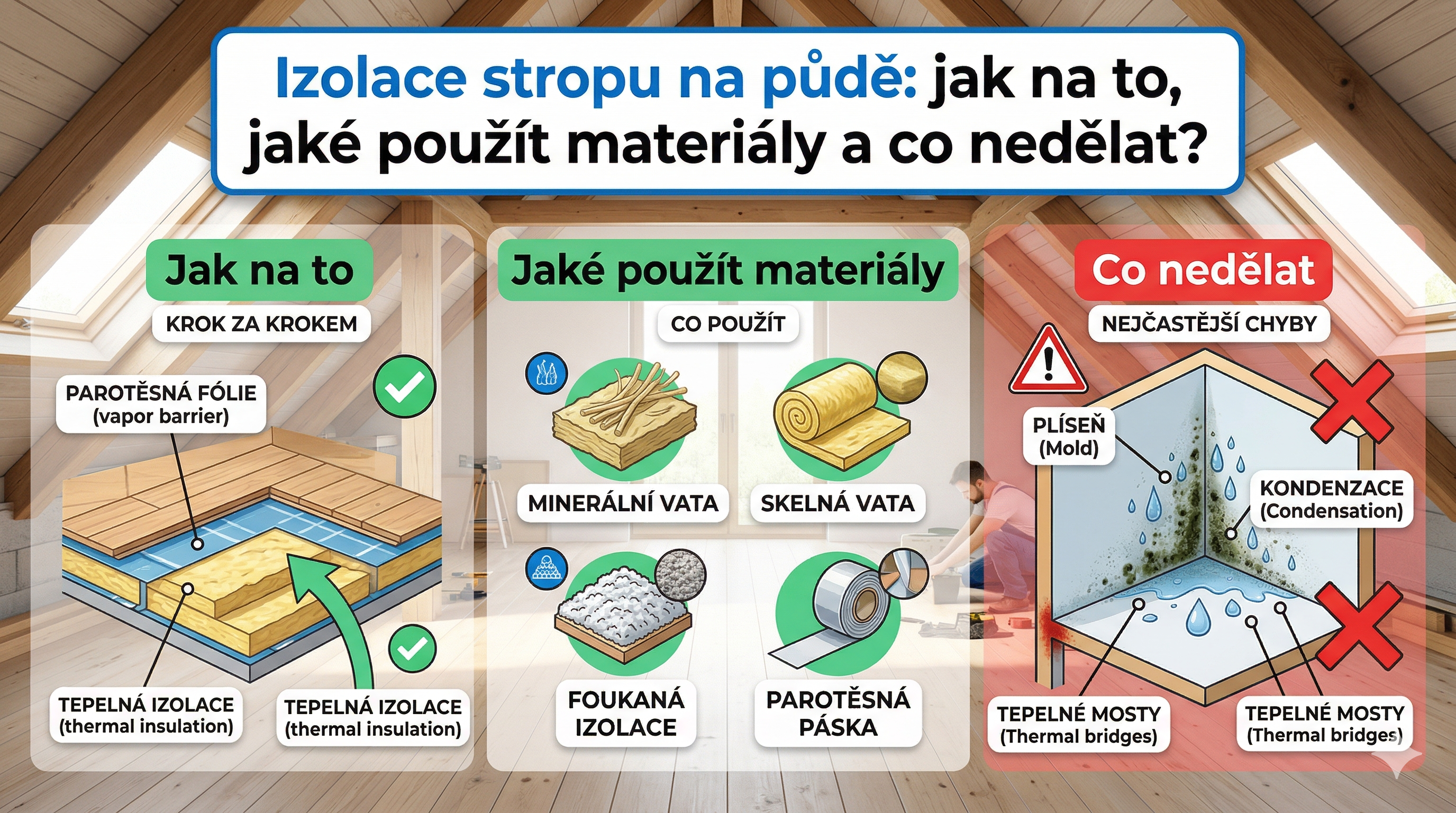 Izolace stropu na půdě: jak na to, jaké použít materiály a co nedělat?